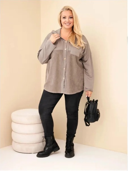 Dámska bavlnená mikina Plus Size s kapucňou a gombíkmi fango zelená