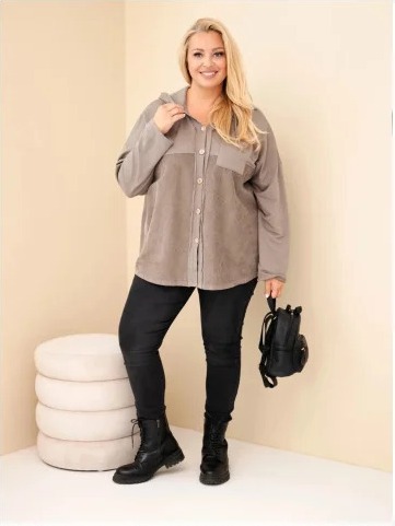 Dámska bavlnená mikina Plus Size s kapucňou a gombíkmi fango zelená
