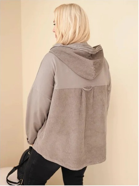 Dámska bavlnená mikina Plus Size s kapucňou a gombíkmi fango zelená