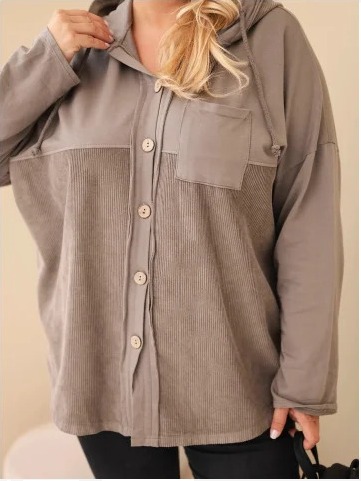 Dámska bavlnená mikina Plus Size s kapucňou a gombíkmi fango zelená