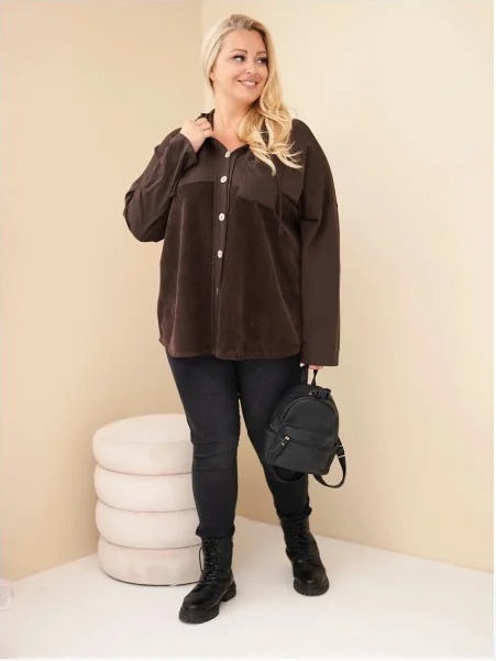 Dámska bavlnená mikina Plus Size s kapucňou a gombíkmi hnedá