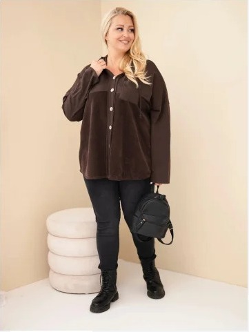Dámska bavlnená mikina Plus Size s kapucňou a gombíkmi hnedá