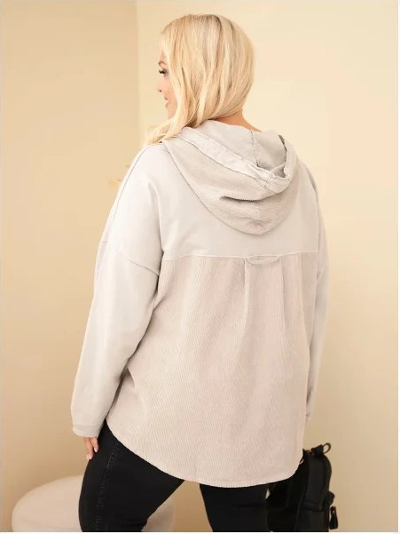 Dámska bavlnená mikina Plus Size s kapucňou a gombíkmi béžová