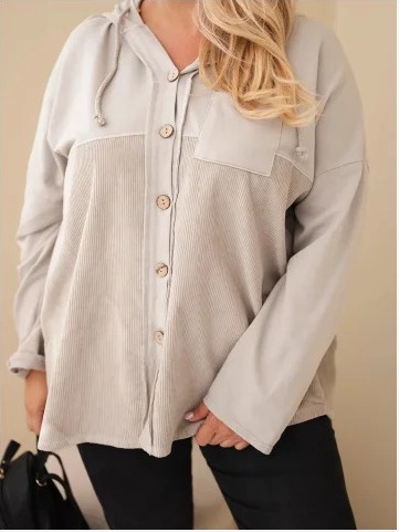 Dámska bavlnená mikina Plus Size s kapucňou a gombíkmi béžová