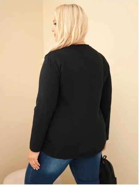 Dámska bavlnená mikina Plus Size s dierkovanou vsadkou a vreckom čierna