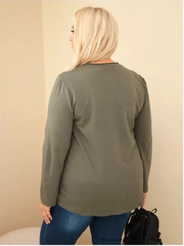 Dámska bavlnená mikina Plus Size s čipkovou vsadkou a vreckom khaki
