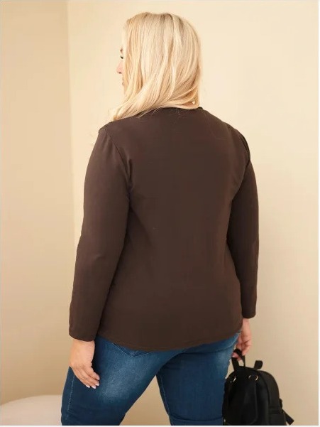 Dámska bavlnená mikina Plus Size s dierkovanou vsadkou a vreckom hnedá