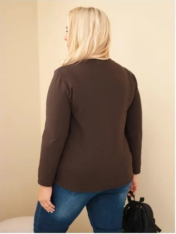 Dámska bavlnená mikina Plus Size s dierkovanou vsadkou a vreckom hnedá