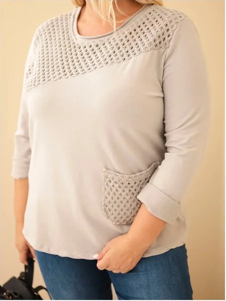 Dámska bavlnená mikina Plus Size s dierovanou vložkou a vreckom fango zelená