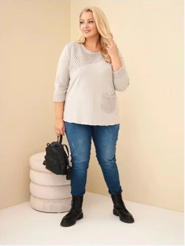 Dámska bavlnená mikina Plus Size s dierovanou vložkou a vreckom fango zelená