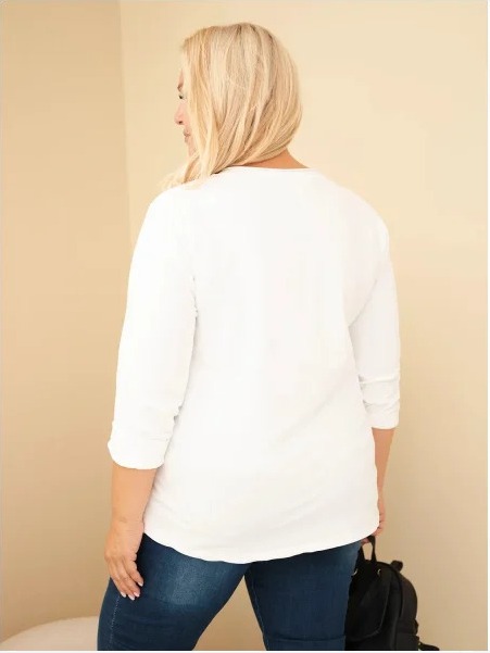 Dámska bavlnená mikina Plus Size s dierkovaným vsadkom a vreckom ecru