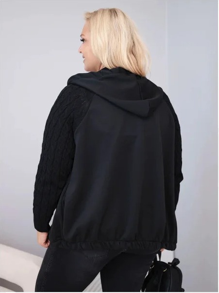 Dámska bavlnená mikina Plus Size so svetrovými rukávmi a kapucňou čierna