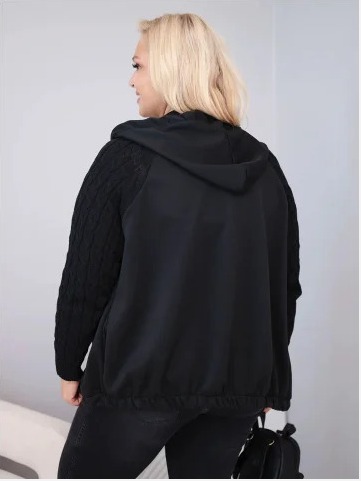 Dámska bavlnená mikina Plus Size so svetrovými rukávmi a kapucňou čierna