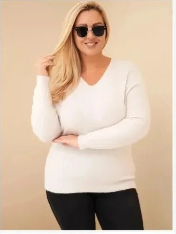 Dámsky sveter Plus Size z baby alpaky s dlhým rukávom béžový