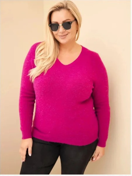 Dámsky pulóver Plus Size z baby alpaky s dlhým rukávom fialová tmavá