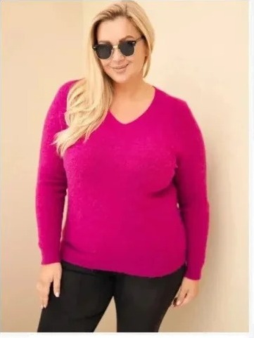 Dámsky pulóver Plus Size z baby alpaky s dlhým rukávom fialová tmavá