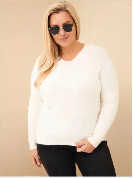 Dámsky sveter Plus Size z baby alpaky s dlhým rukávom ecru
