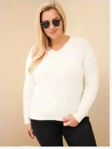 Dámsky sveter Plus Size z baby alpaky s dlhým rukávom ecru