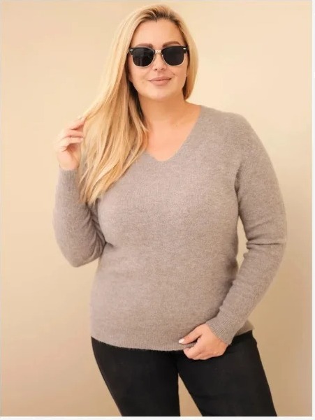 Dámsky sveter Plus Size z baby alpaky s dlhým rukávom fango zelená
