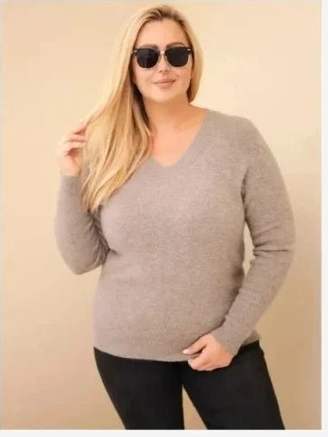 Dámsky sveter Plus Size z baby alpaky s dlhým rukávom fango zelená