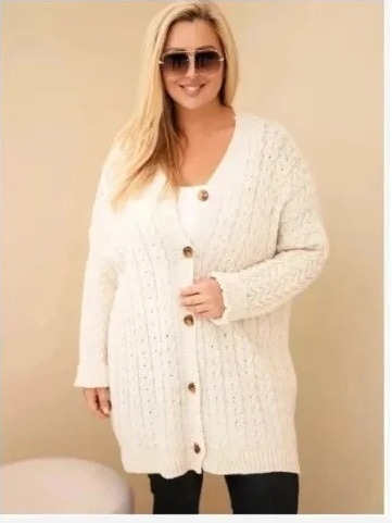 Dámsky kardigán Plus Size s gombíkmi a vrkočovým vzorom béžový