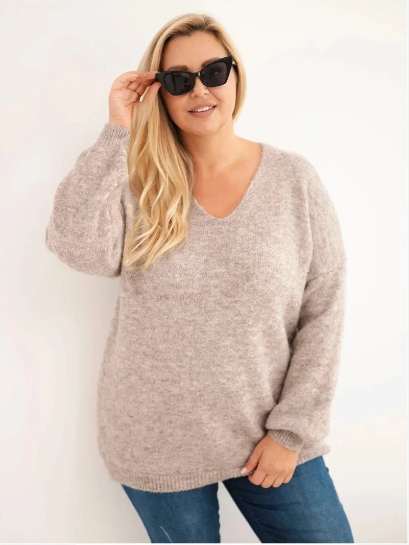 Dámsky sveter Plus Size s vlnou s výstrihom do V fango