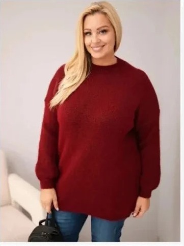 Dámsky sveter Plus Size s voľným strihom a dlhým rukávom bordový