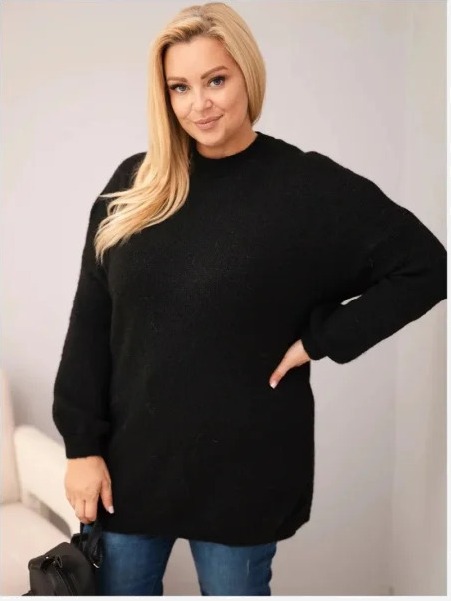Dámsky sveter Plus Size voľného strihu s dlhým rukávom čierny
