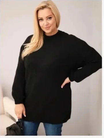 Dámsky sveter Plus Size voľného strihu s dlhým rukávom čierny