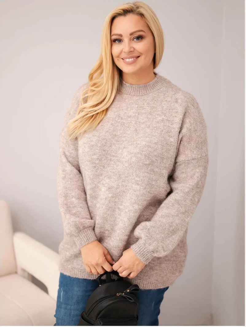 Dámsky sveter Plus Size s voľným strihom a dlhým rukávom fango zelená