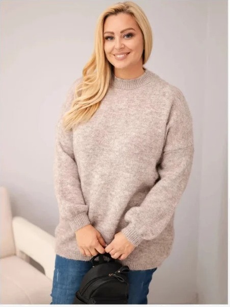 Dámsky sveter Plus Size s voľným strihom a dlhým rukávom fango zelená
