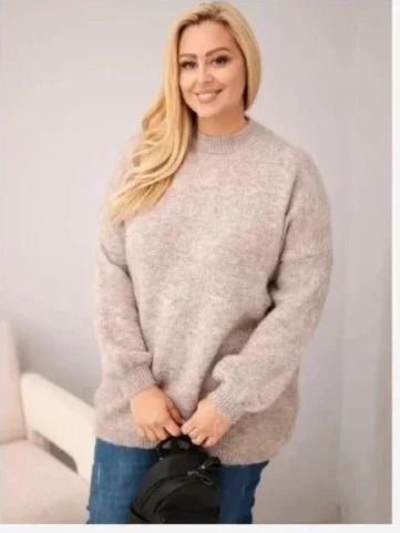 Dámsky sveter Plus Size s voľným strihom a dlhým rukávom fango zelená