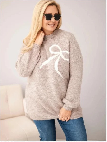 Dámsky sveter Plus Size s prídavkom vlny s mašľou fango