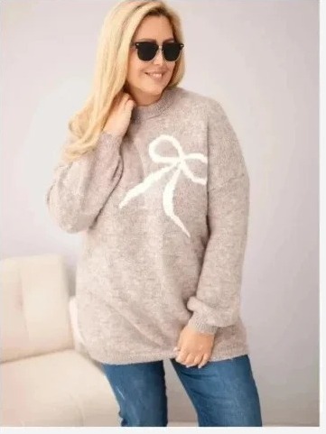 Dámsky sveter Plus Size s prídavkom vlny s mašľou fango