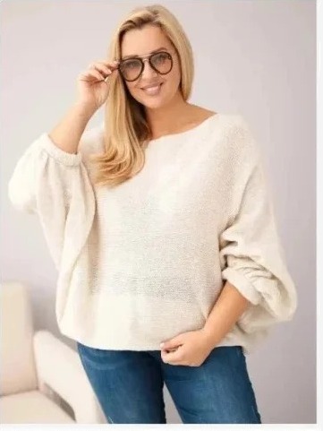 Dámsky sveter Plus Size s prídavkom vlny vo voľnom strihu béžový