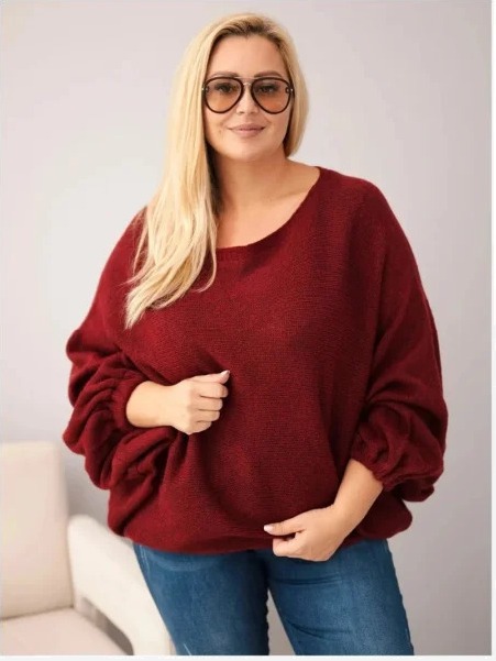 Dámsky sveter Plus Size s pridaním vlny vo voľnom strihu bordový