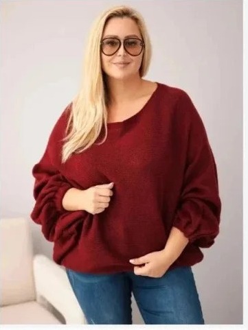 Dámsky sveter Plus Size s pridaním vlny vo voľnom strihu bordový