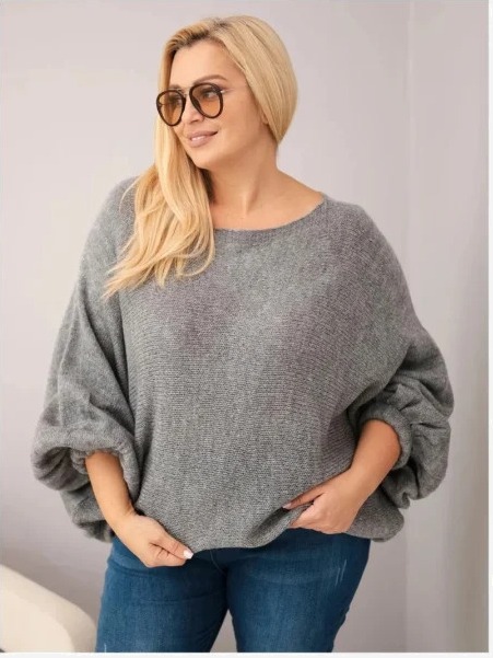 Dámsky sveter Plus Size s prídavkom vlny vo voľnom strihu tmavosivej