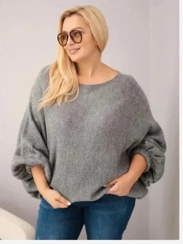 Dámsky sveter Plus Size s prídavkom vlny vo voľnom strihu tmavosivej