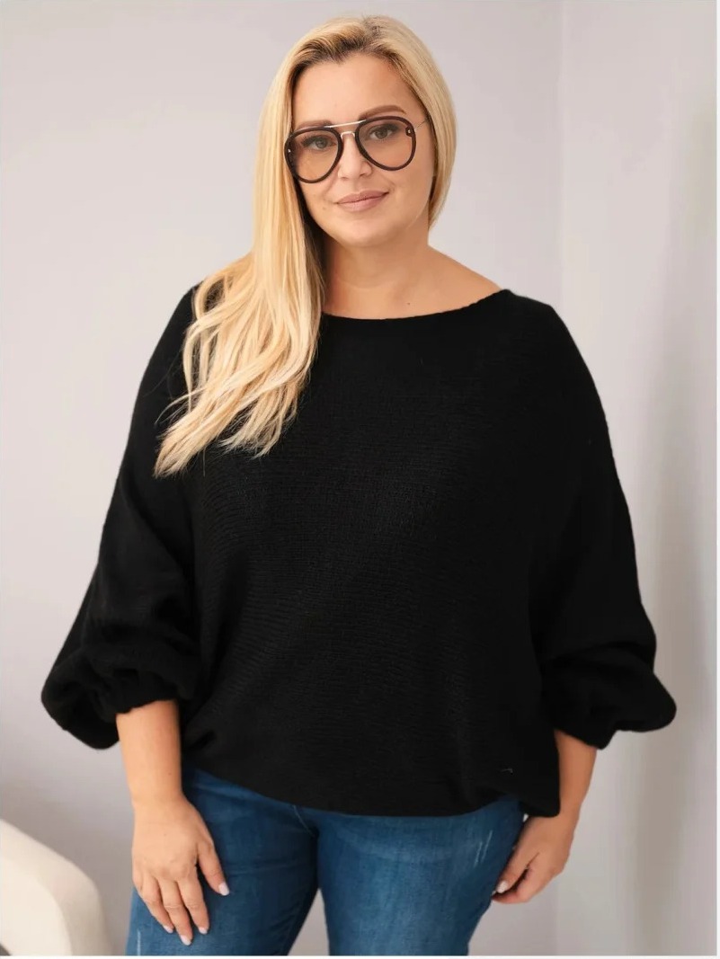 Dámsky sveter Plus Size s prímesou vlny vo voľnom strihu čierny