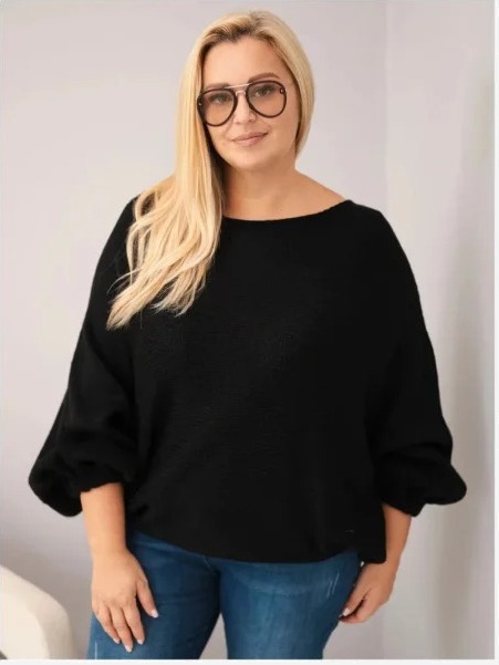 Dámsky sveter Plus Size s prímesou vlny vo voľnom strihu čierny
