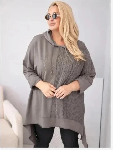 Mikina dámska bavlnená Plus Size s kapucňou a pletenou vsadkou fango