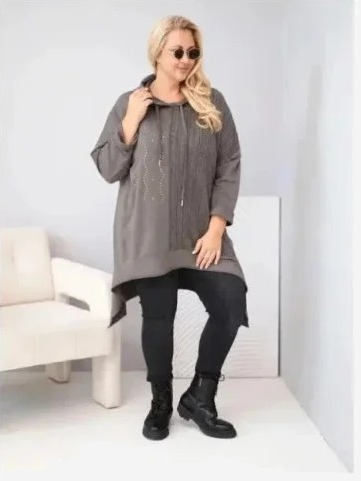 Mikina dámska bavlnená Plus Size s kapucňou a pletenou vsadkou fango