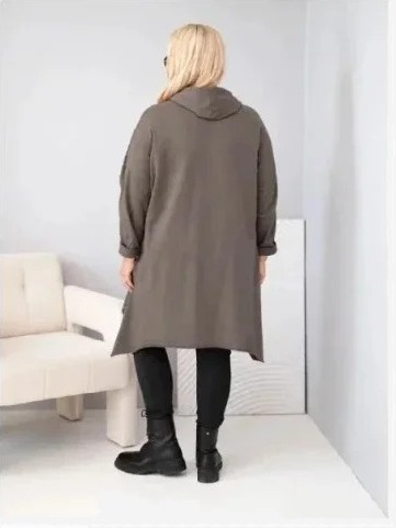 Mikina dámska bavlnená Plus Size s kapucňou a pletenou vsadkou fango