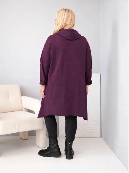 Mikina dámska bavlnená Plus Size s kapucňou a pletenou vsadkou slivková