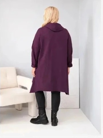 Mikina dámska bavlnená Plus Size s kapucňou a pletenou vsadkou slivková