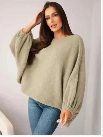 Sveter dámsky z dodatkom alpaky oversize svetlé khaki