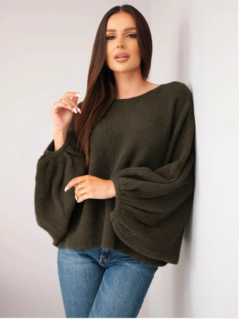 Sveter dámsky z dodatkom alpaky oversize khaki