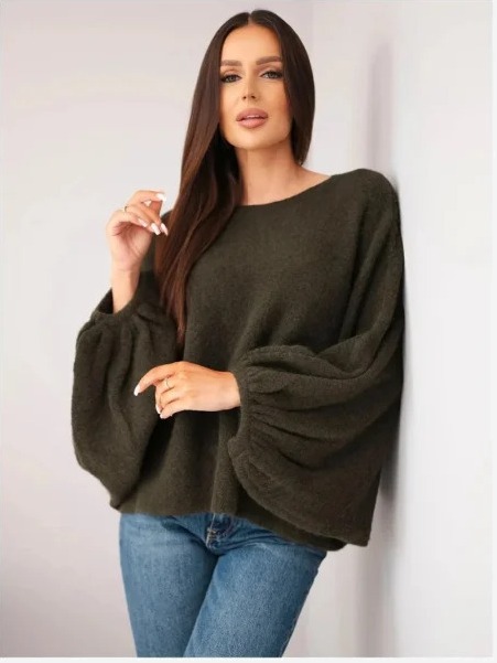 Sveter dámsky z dodatkom alpaky oversize khaki