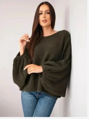 Sveter dámsky z dodatkom alpaky oversize khaki